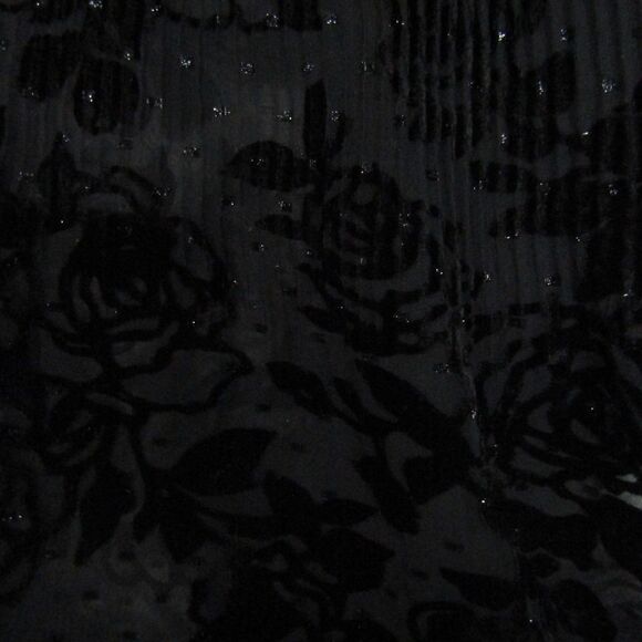 Women's Top L Black Burnout Velvet Roses Witchy Pleated Gothic Whimsygoth Sheer - Picture 5 of 14